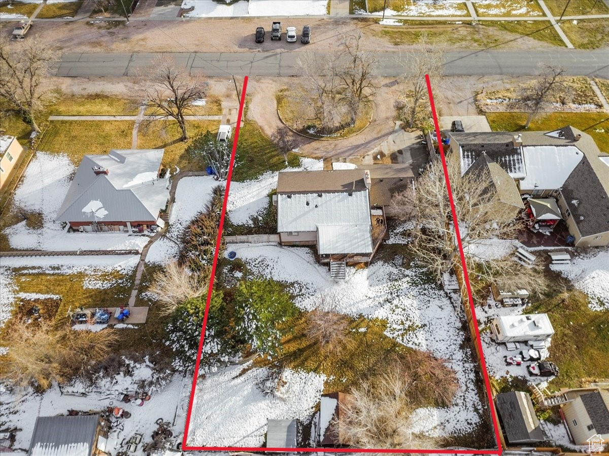 Aerial view with estimated property lines