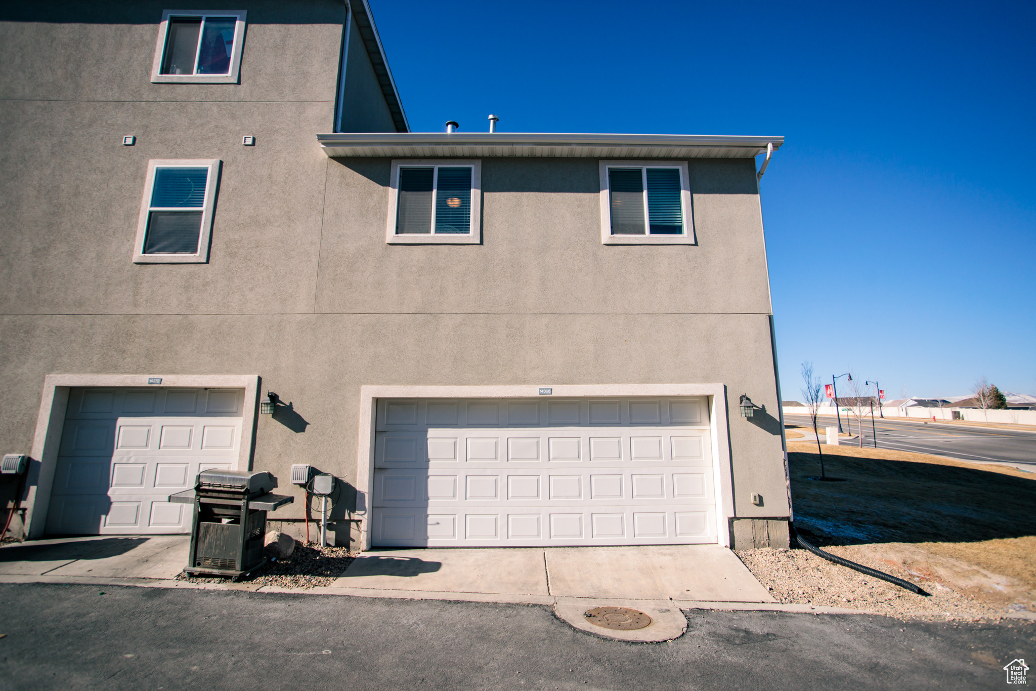Exterior space with a garage