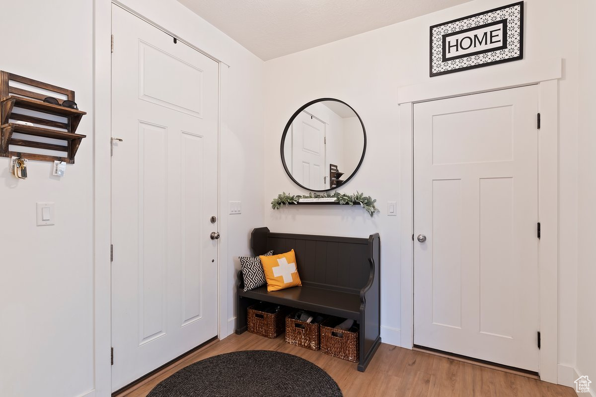 Entrance foyer with light hardwood / wood-style flooring