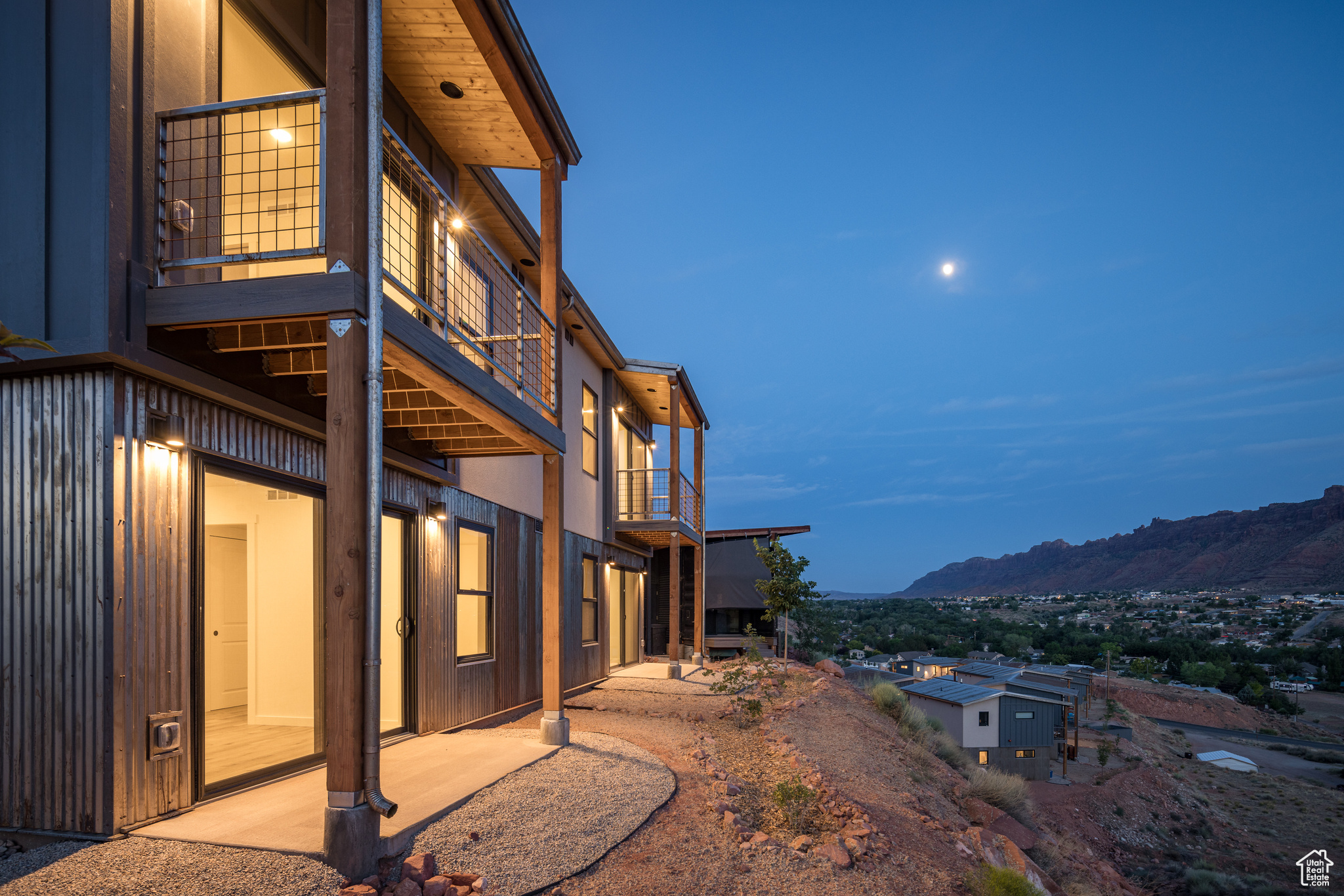 View of property exterior with a mountain view