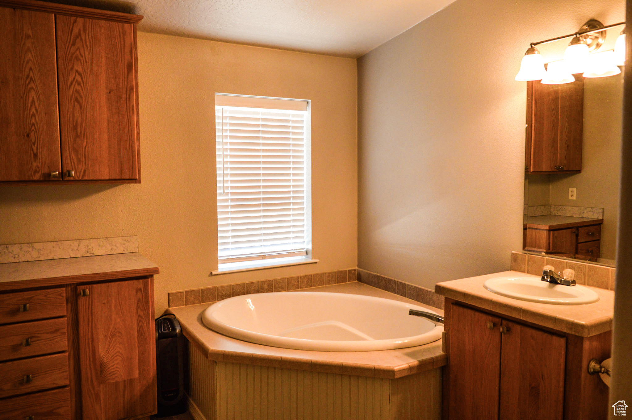 Master Bathroom with vanity and a bathtub