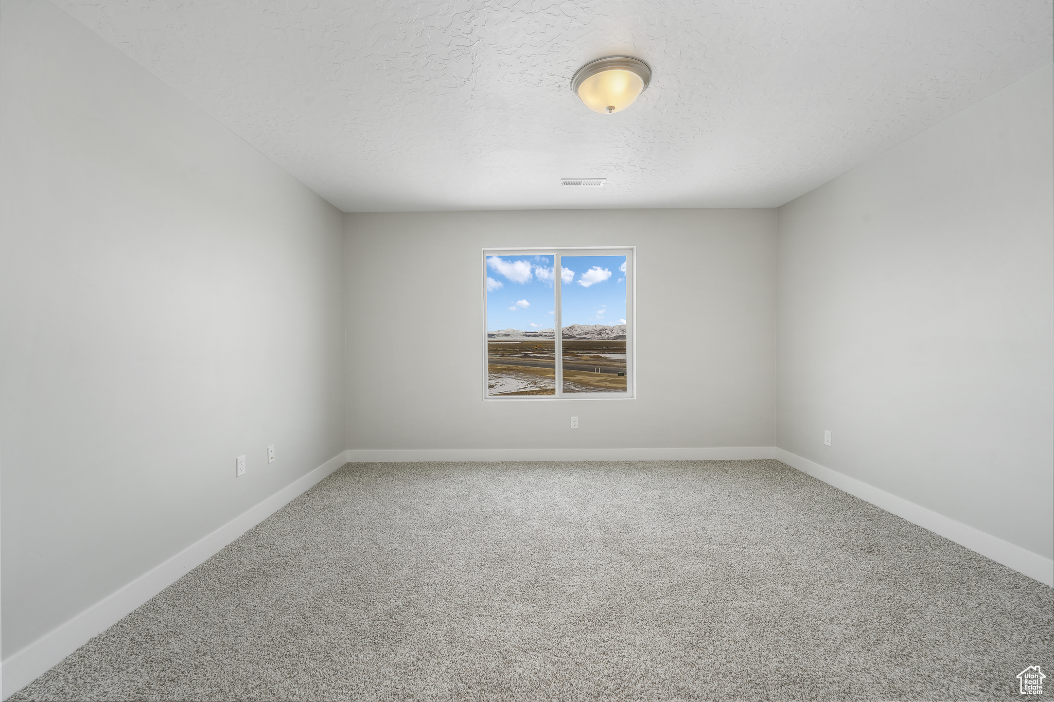 Spare room featuring carpet floors and a textured ceiling