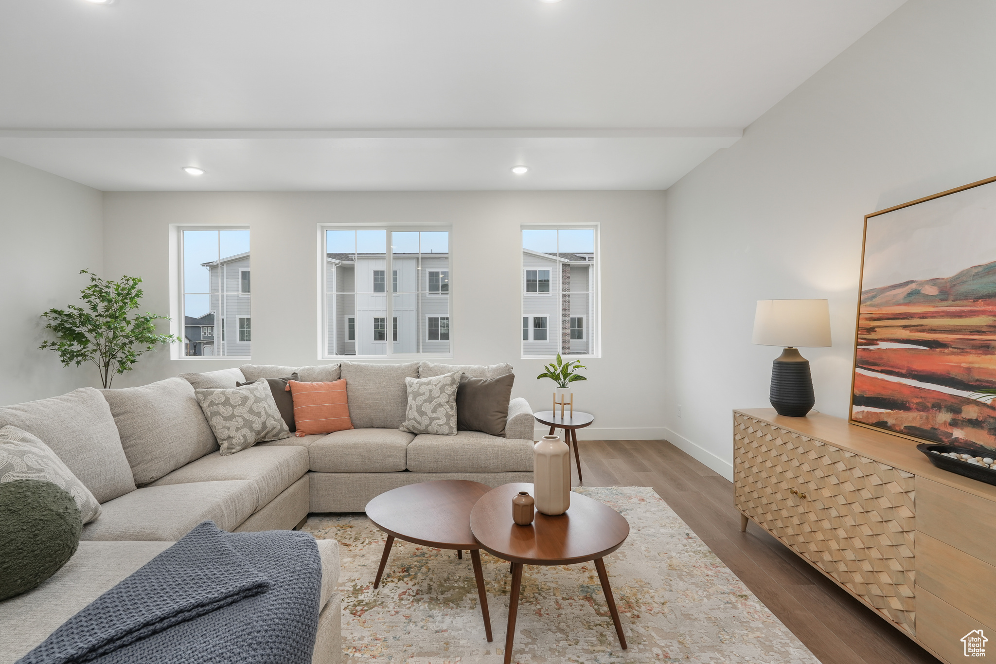 Living room with hardwood / wood-style floors