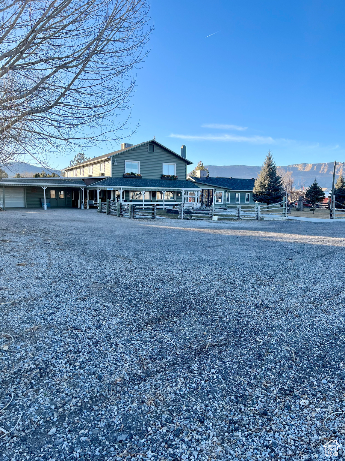 Exterior space featuring a mountain view