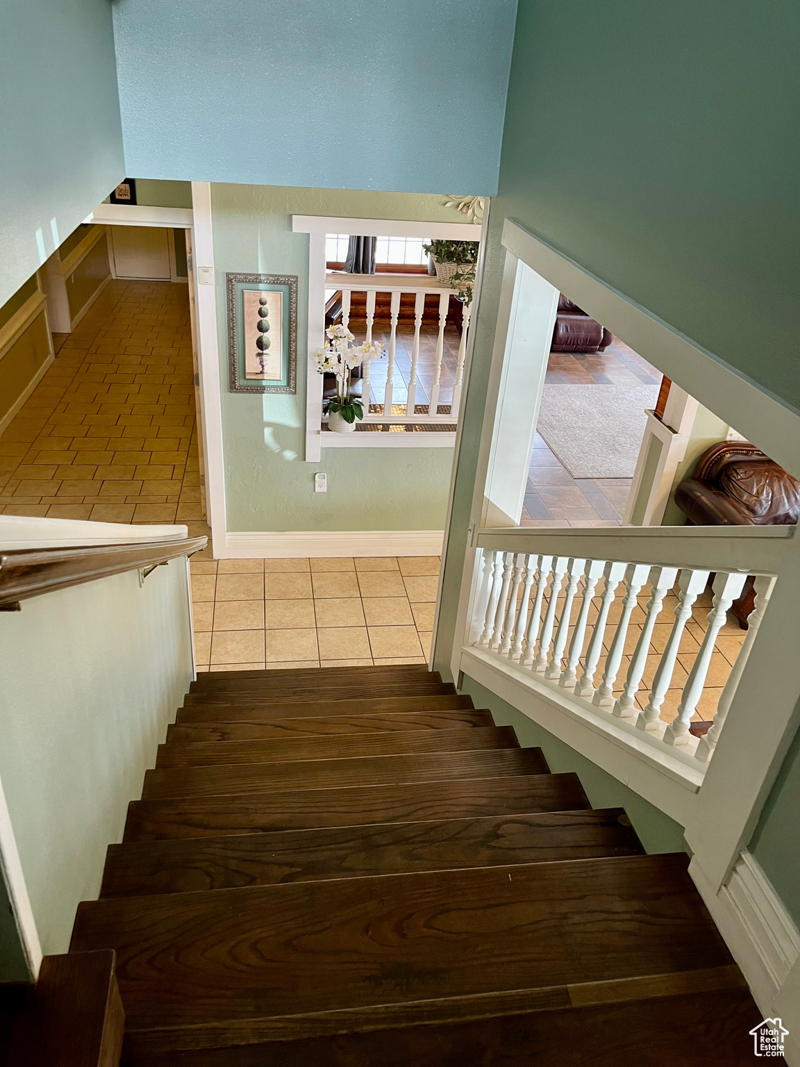 Stairway with tile patterned flooring