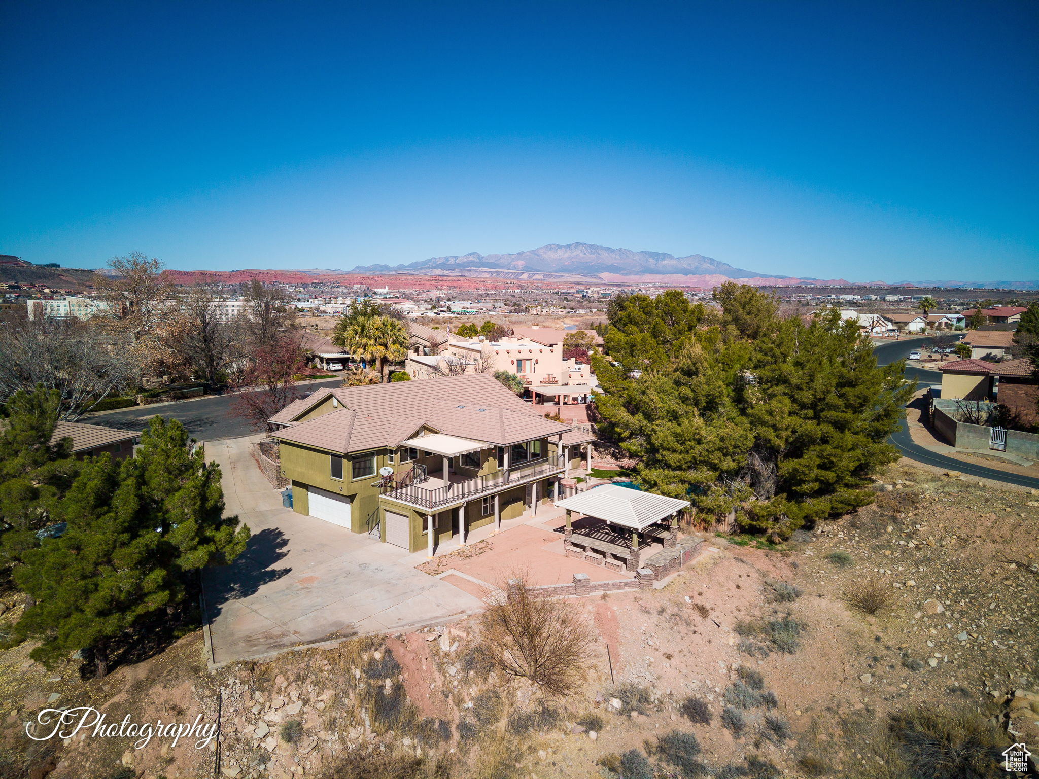 Drone / aerial view with a mountain view