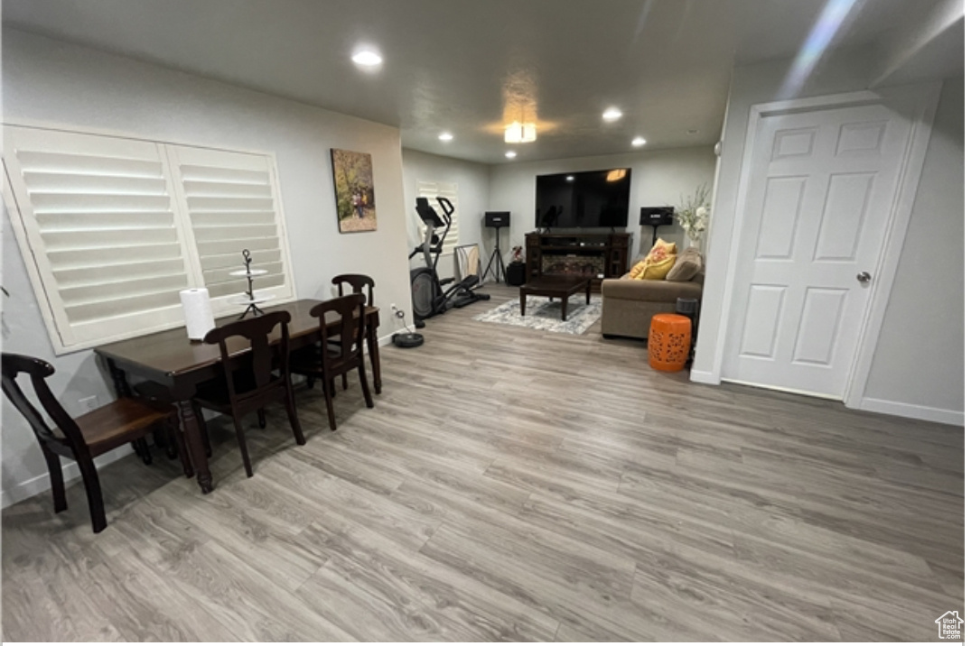 Dining room with hardwood / wood-style floors