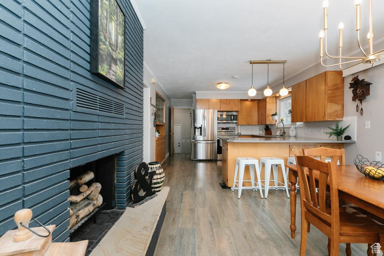 updated kitchen with breakfast bar