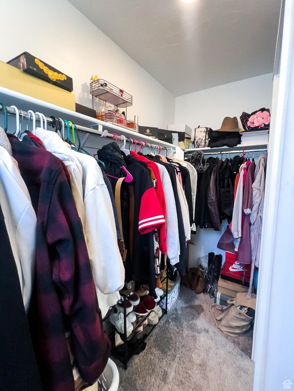 Walk in closet with carpet flooring