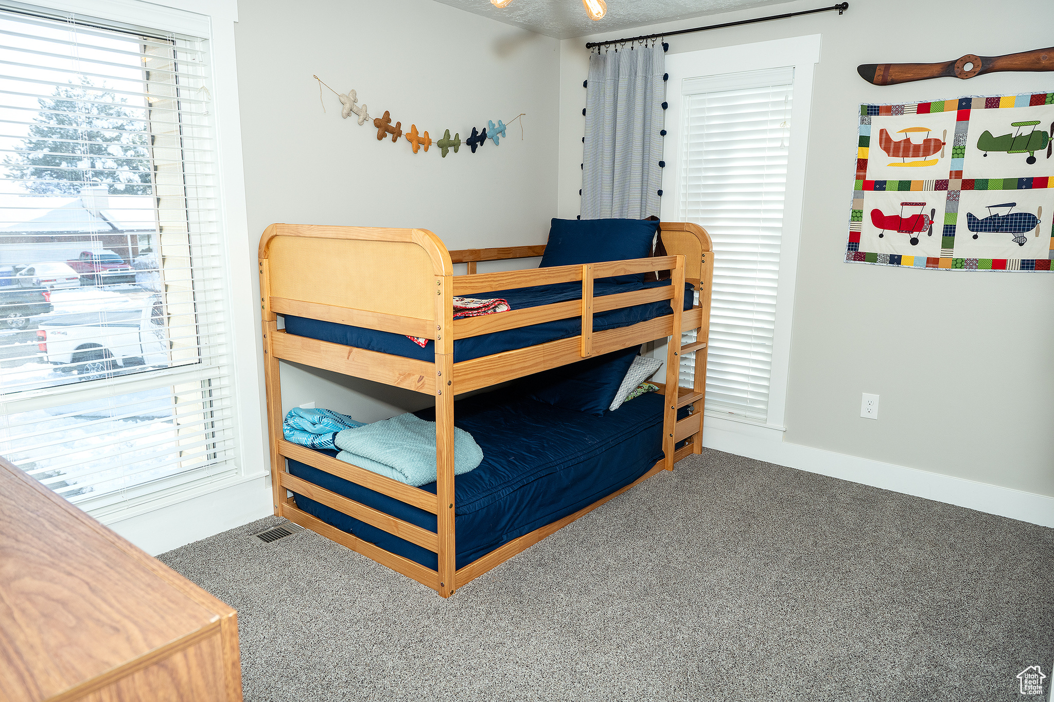 Bedroom with carpet