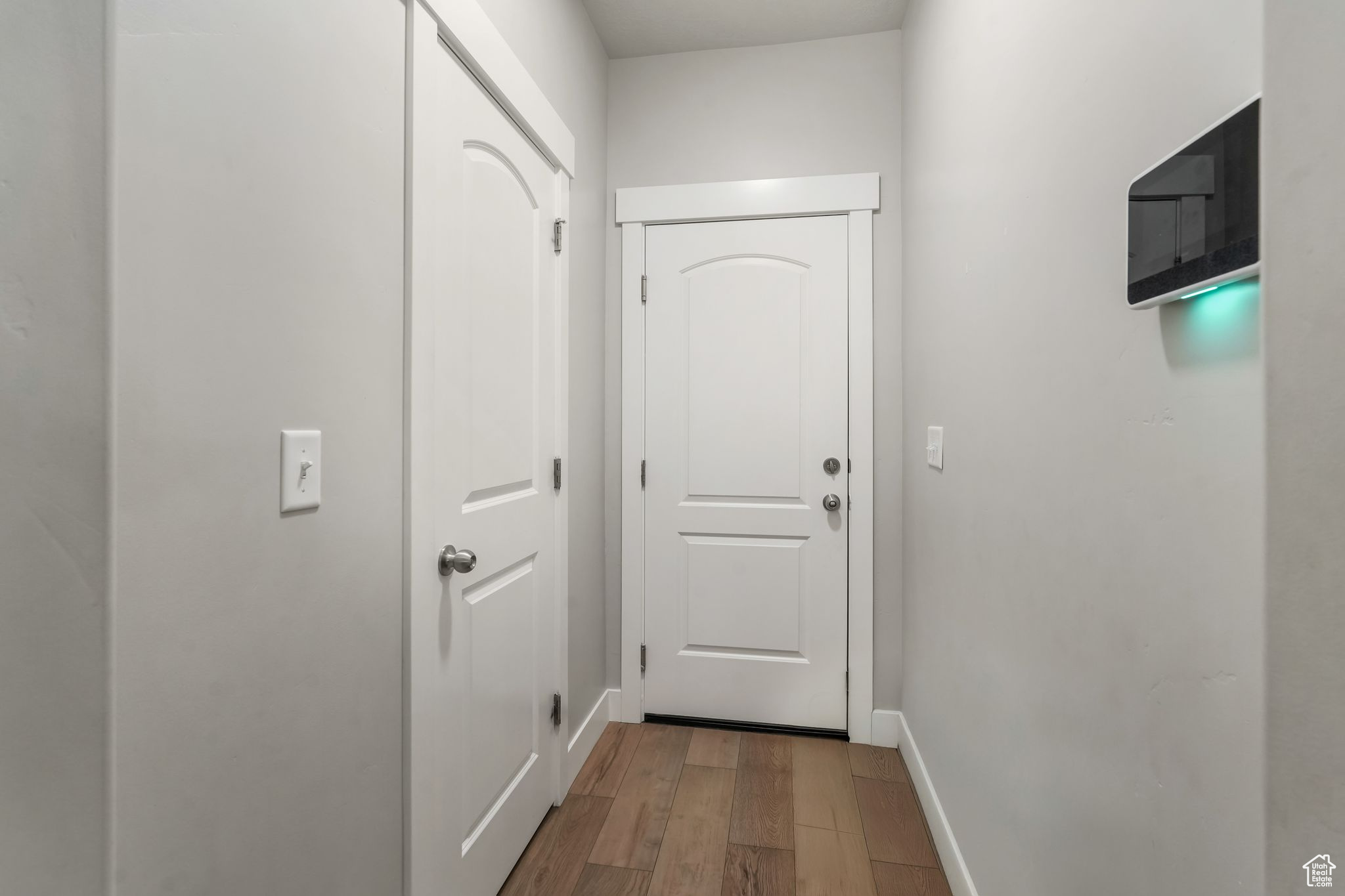 Entryway with hardwood / wood-style floors