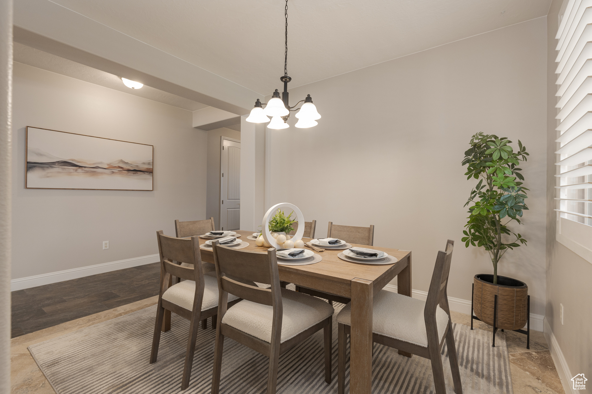 Dining room featuring an inviting chandelier