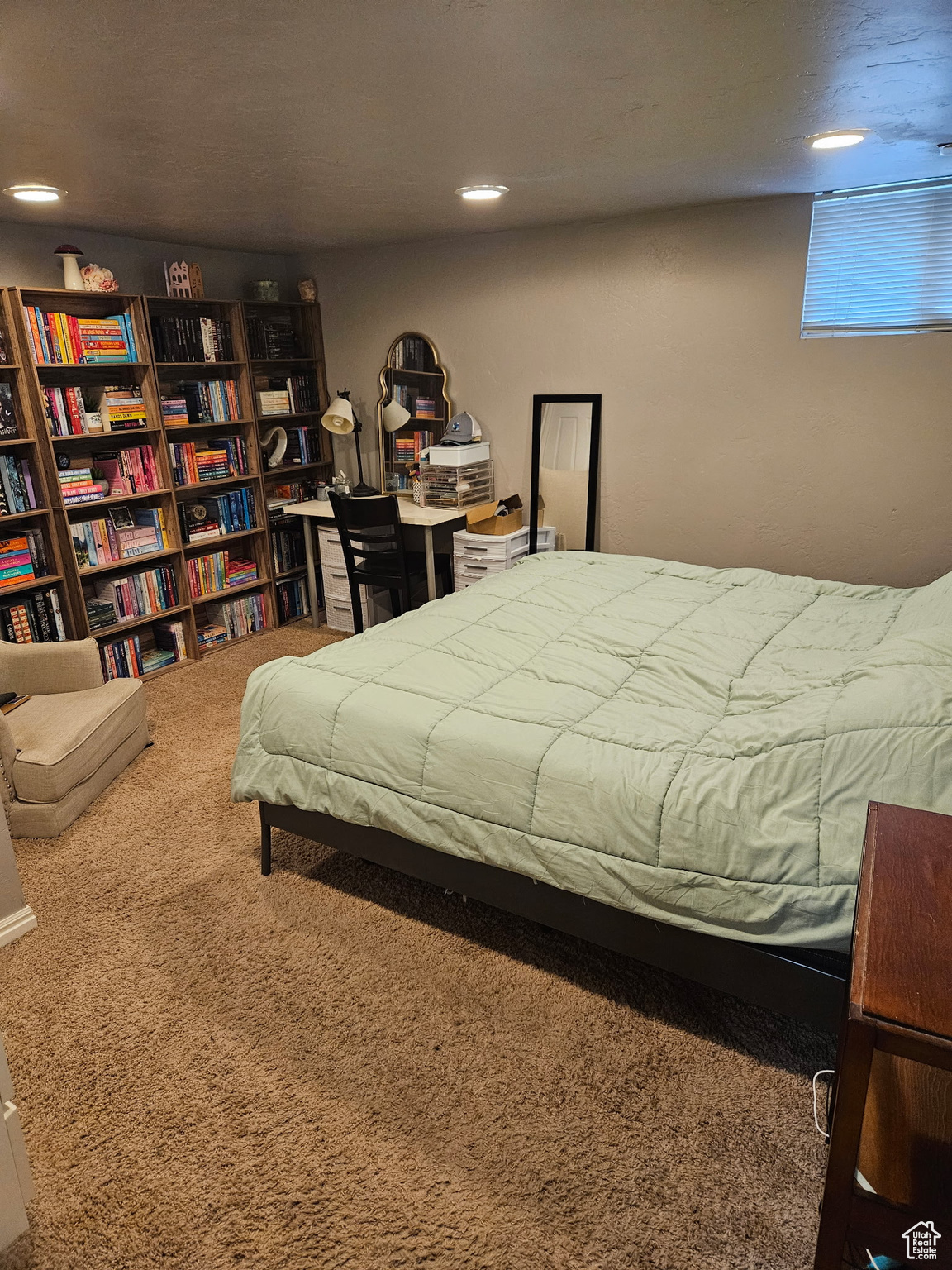Bedroom featuring recessed lighting and carpet flooring