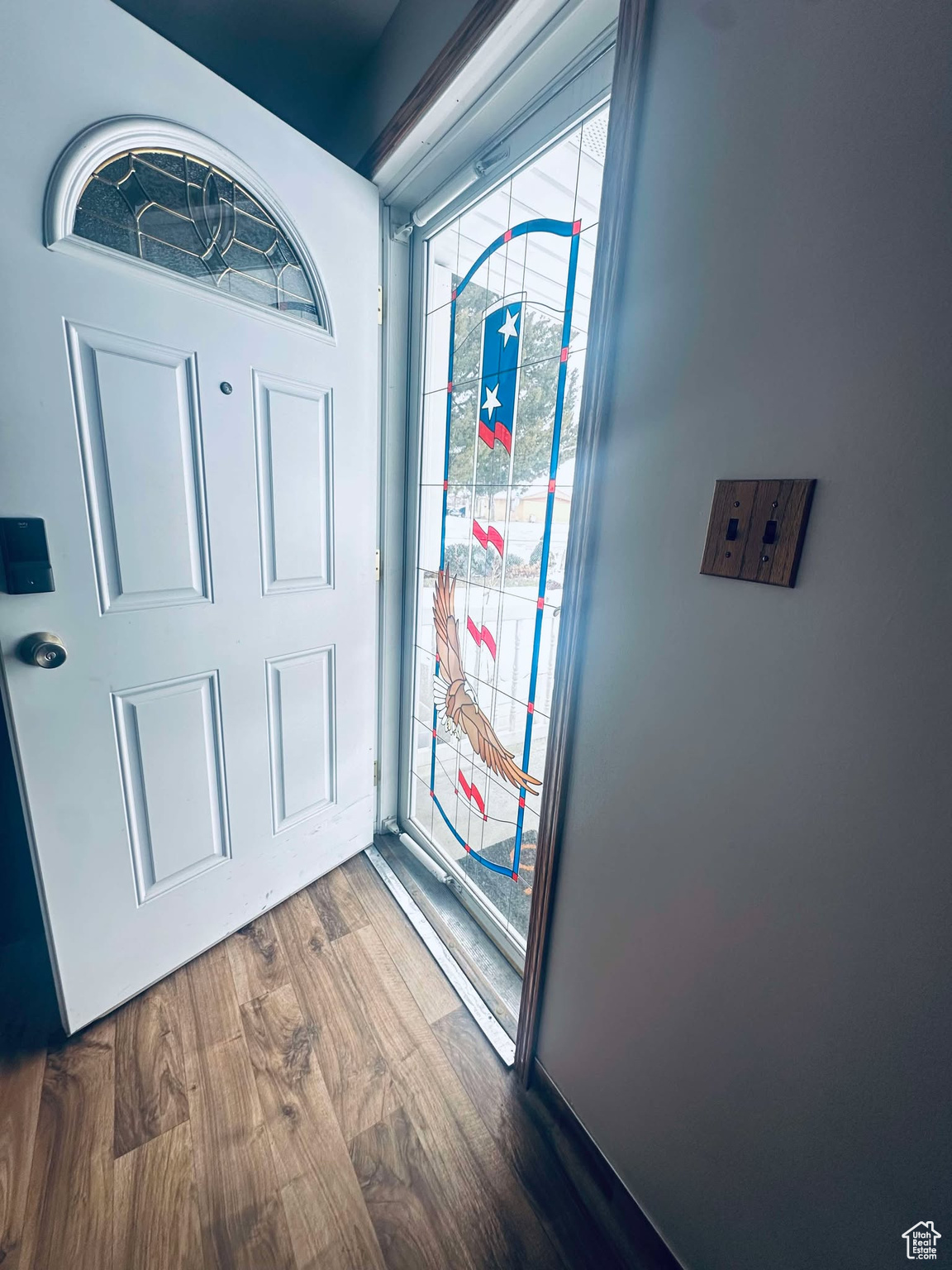 Foyer entrance featuring dark hardwood / wood-style floors