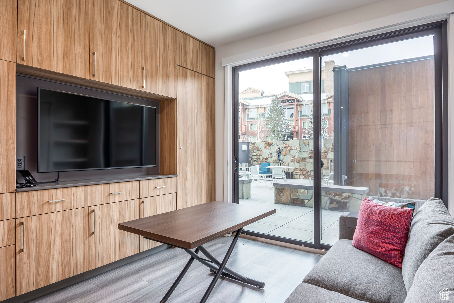 Interior space with light hardwood / wood-style floors