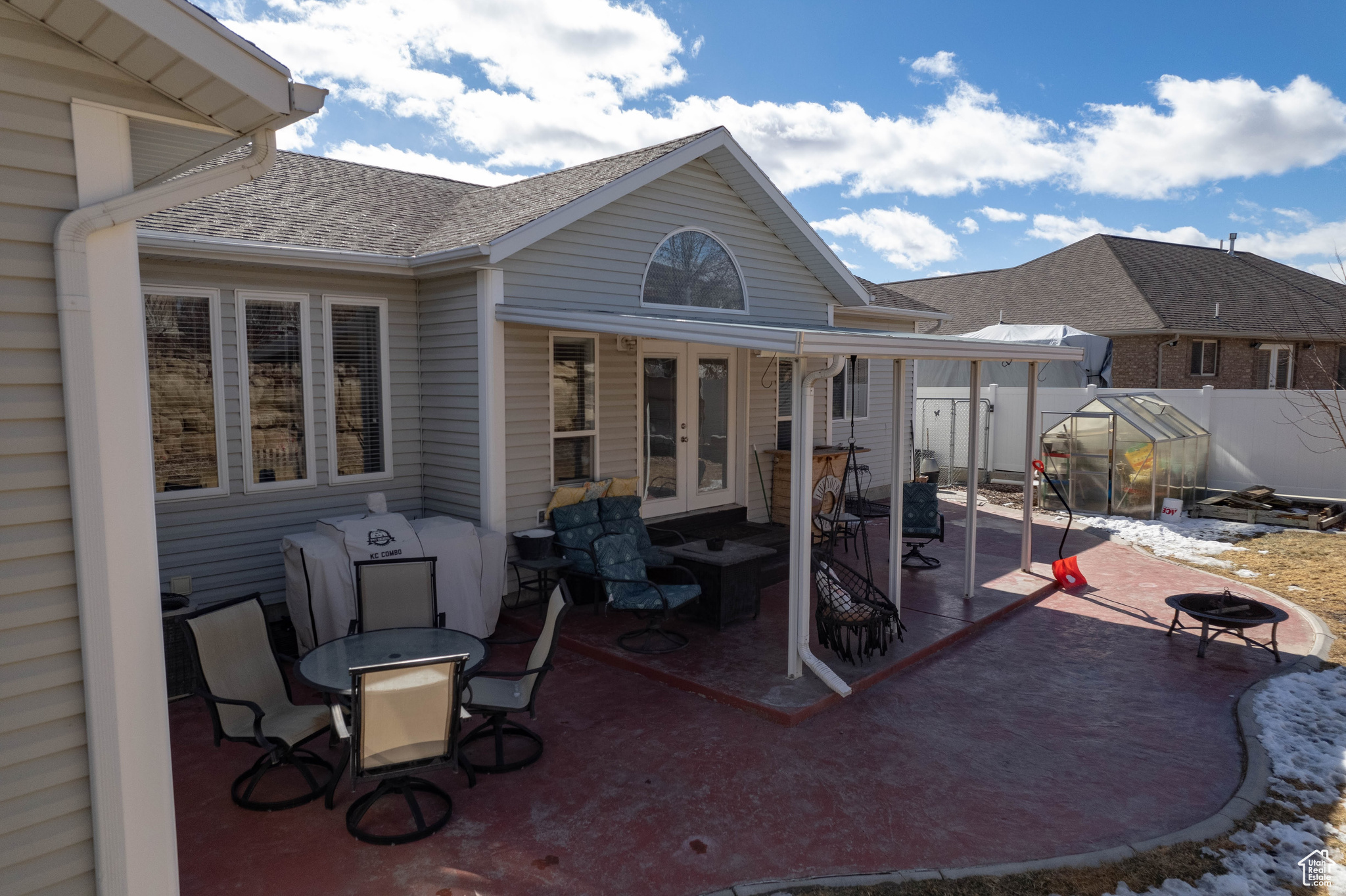 View of patio / terrace with french doors and an outbuilding