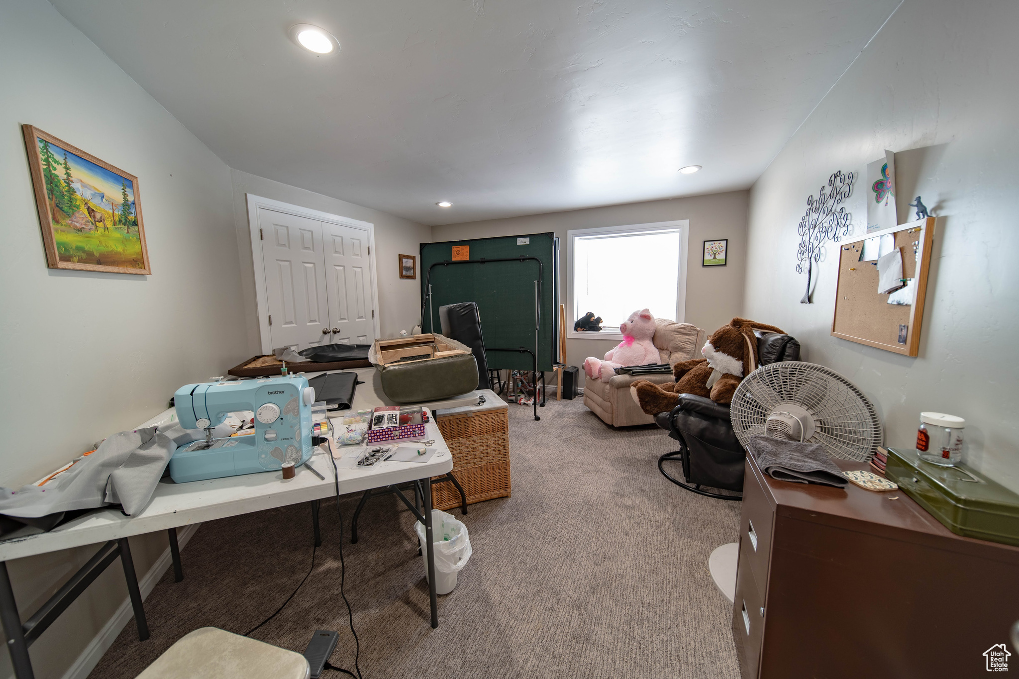 View of carpeted home office