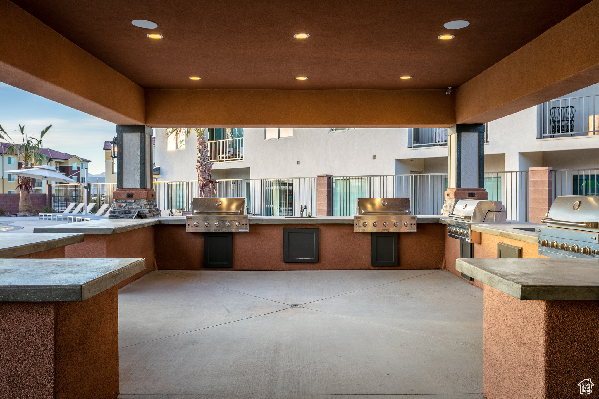 View of patio with grilling area and area for grilling