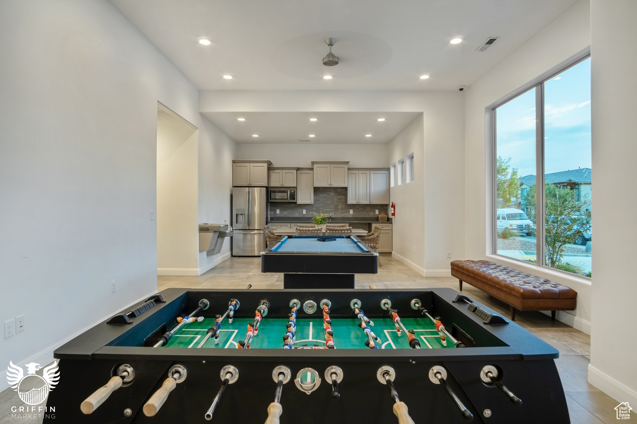 Rec room featuring light tile patterned floors and pool table
