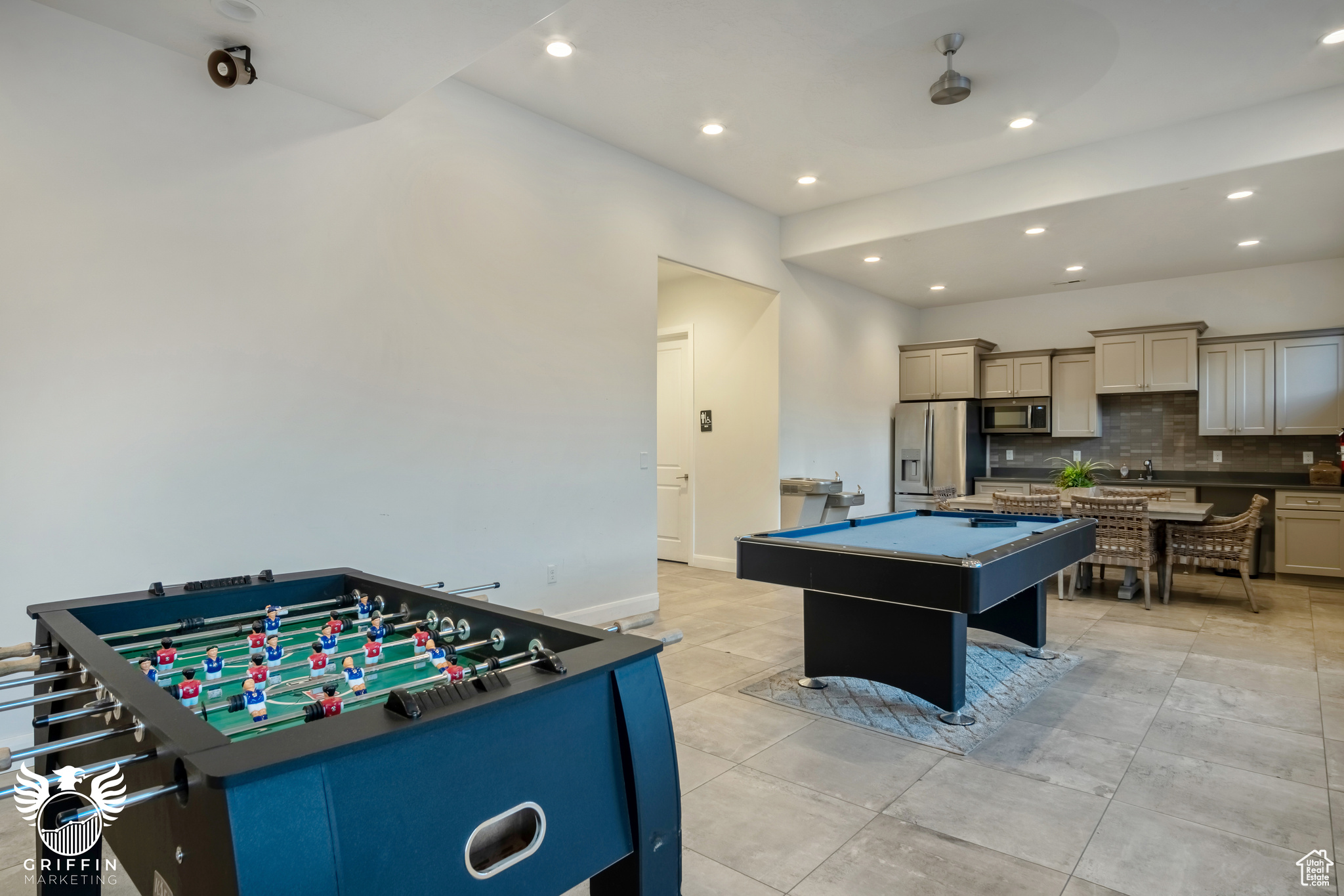 Rec room with light tile patterned flooring and billiards