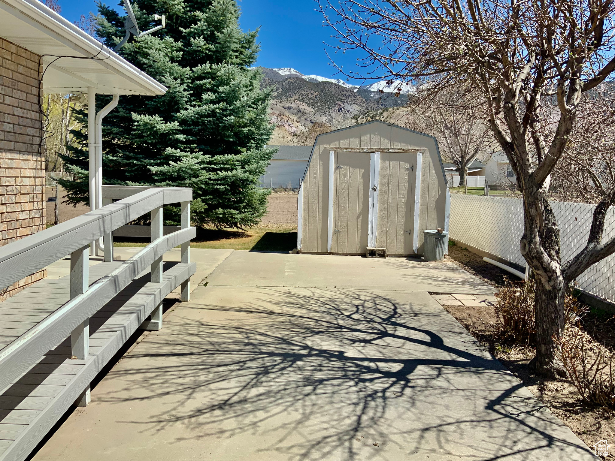 View of outdoor structure featuring a mountain view