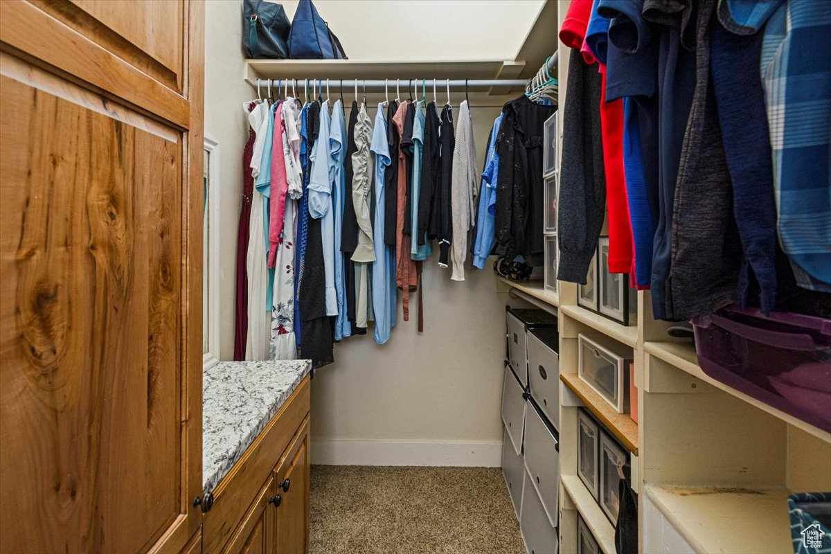 Spacious closet with carpet