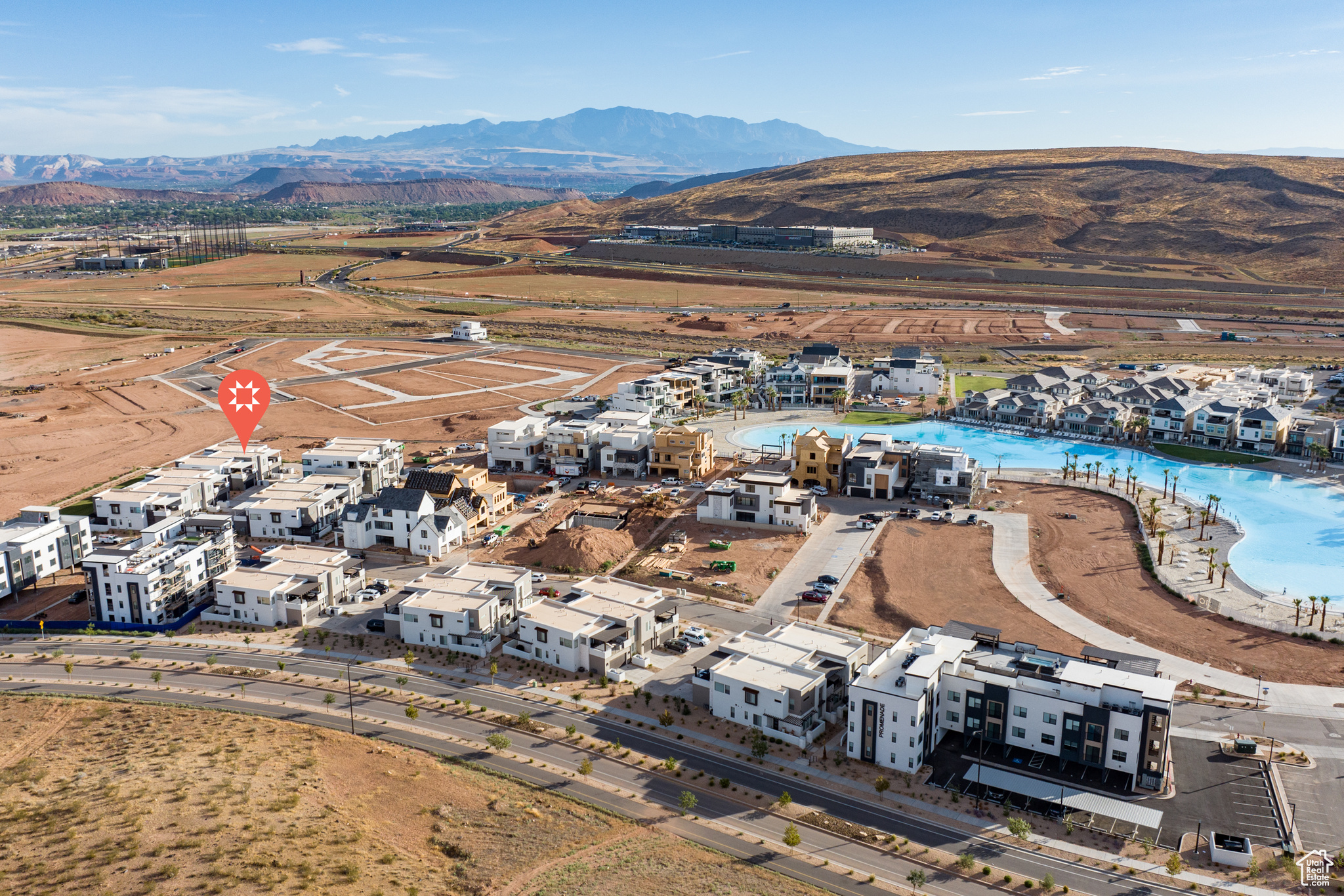 Aerial view featuring a mountain view