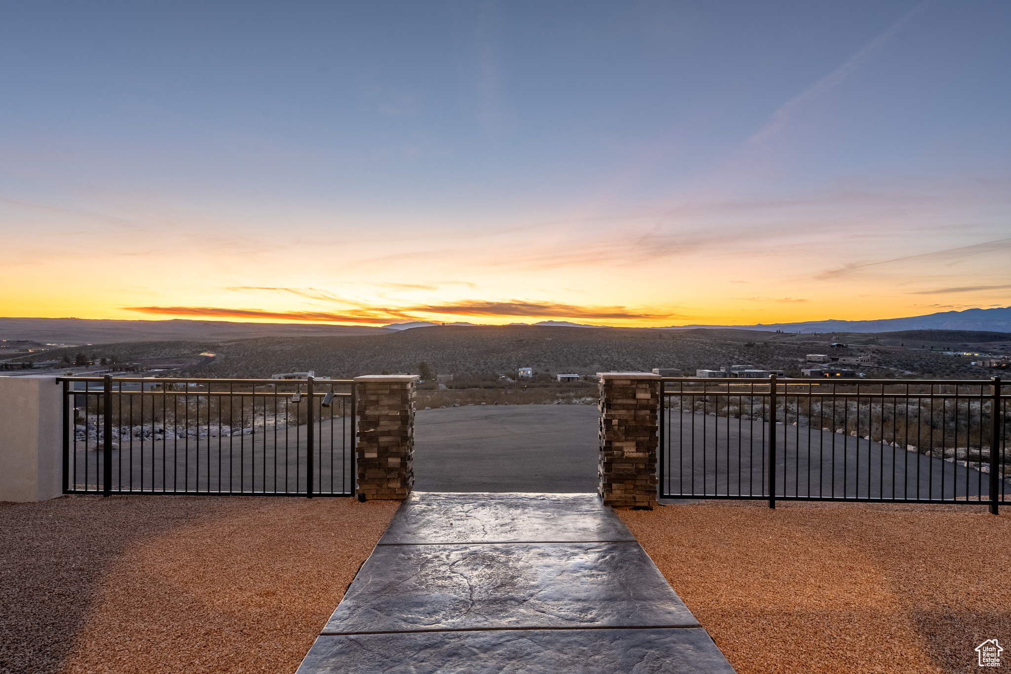 View of gate featuring a mountain view