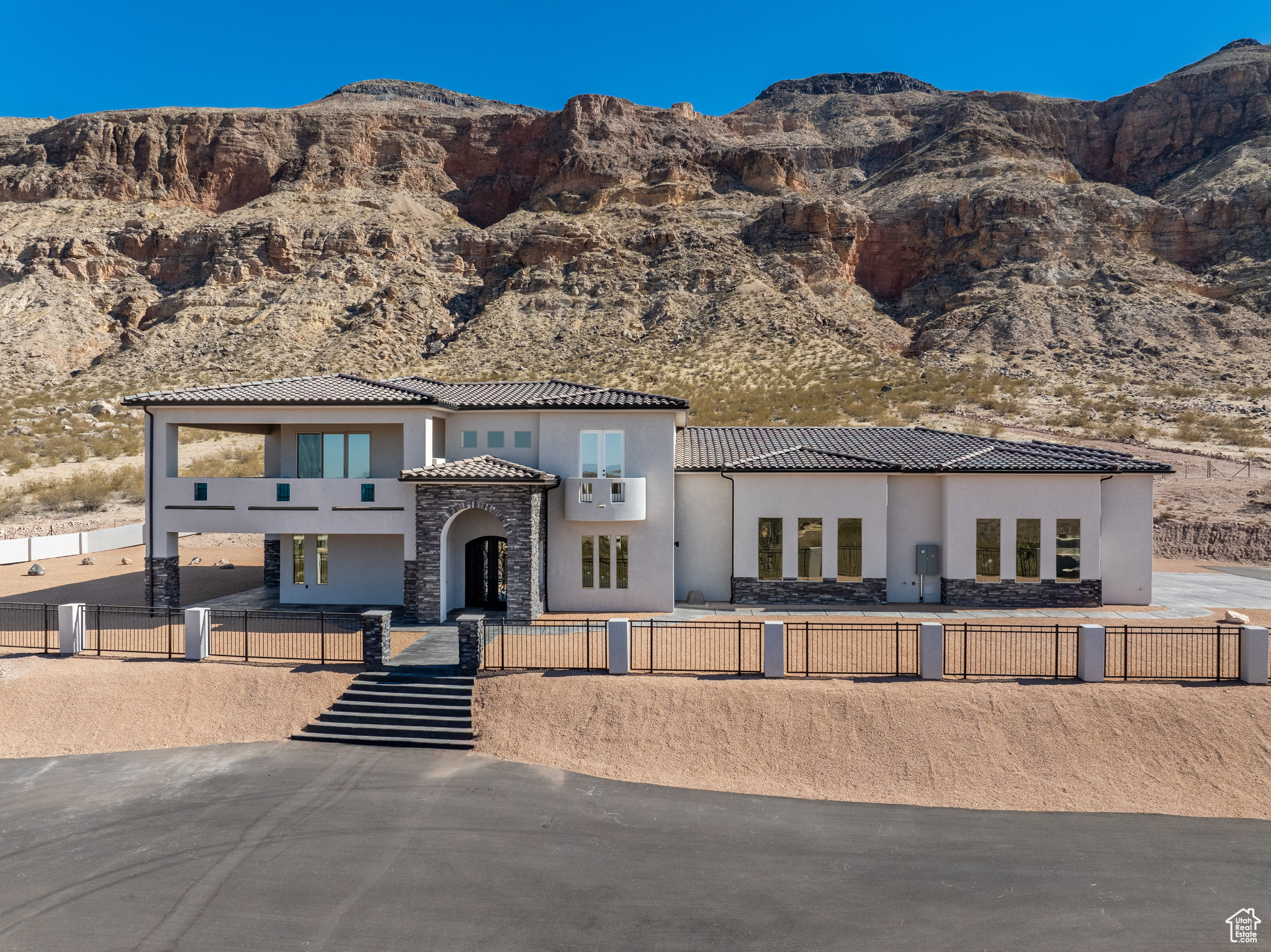 View of front facade with a mountain view