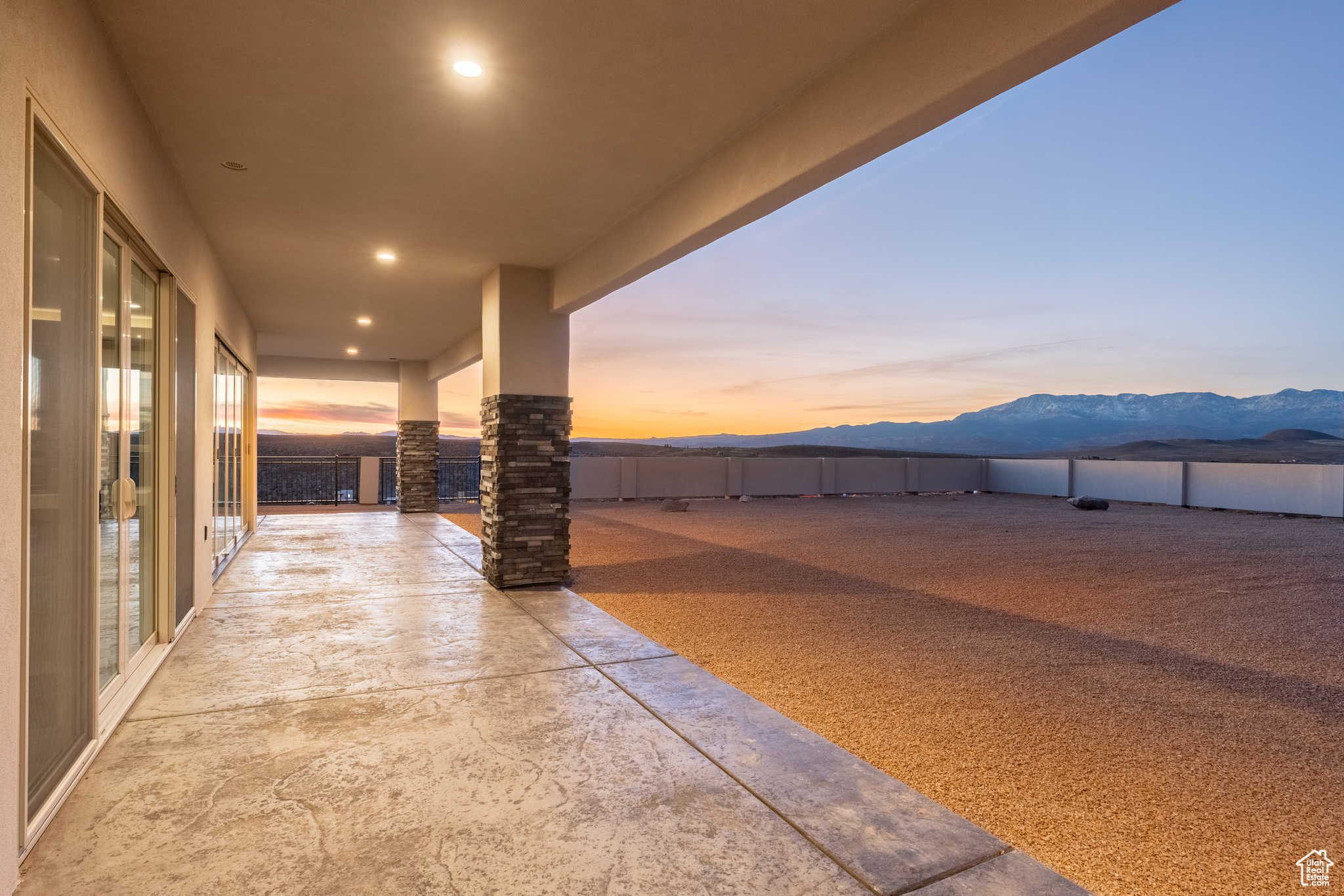 View of patio / terrace featuring a mountain view