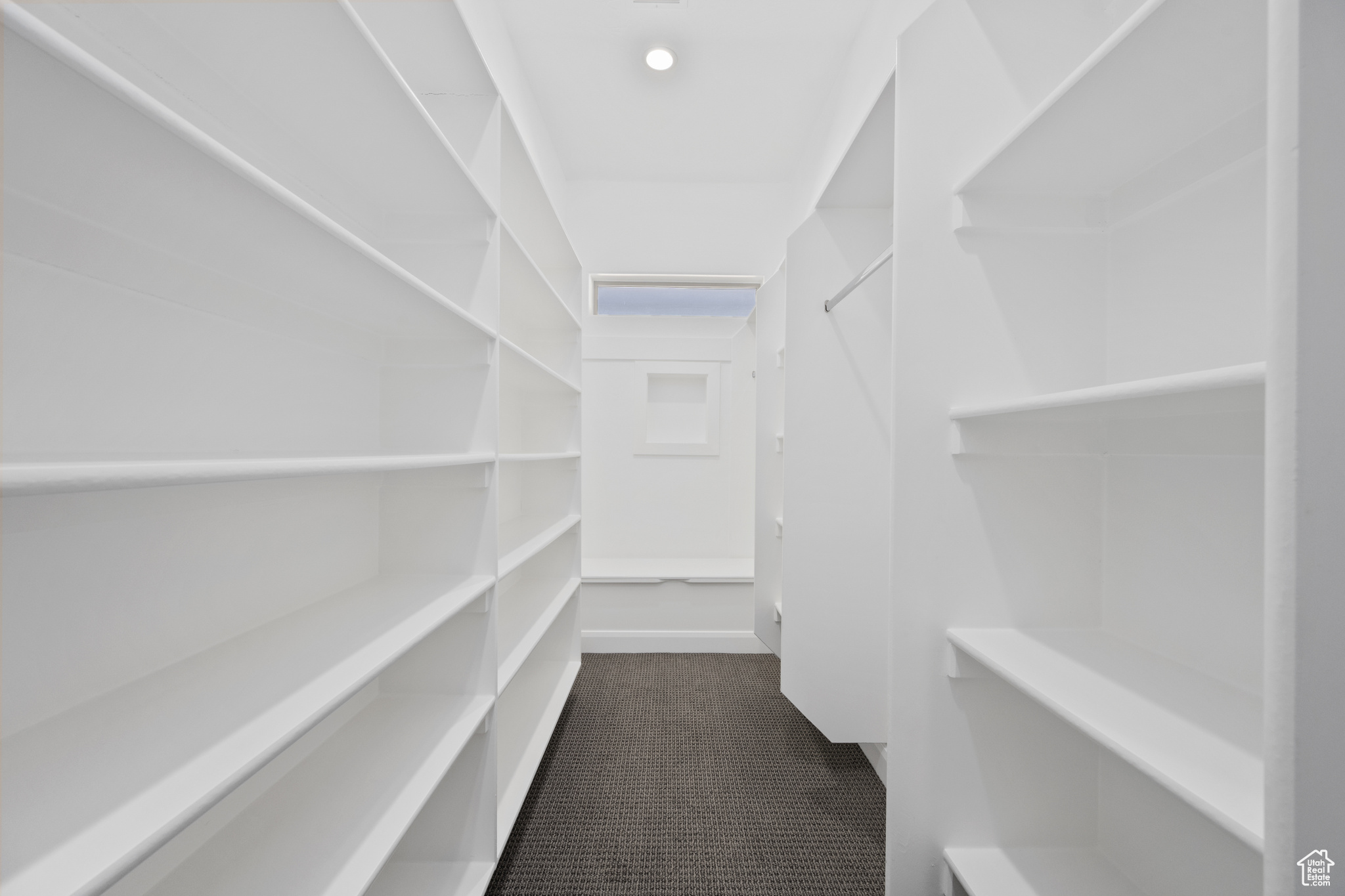 Walk in closet with dark carpet
