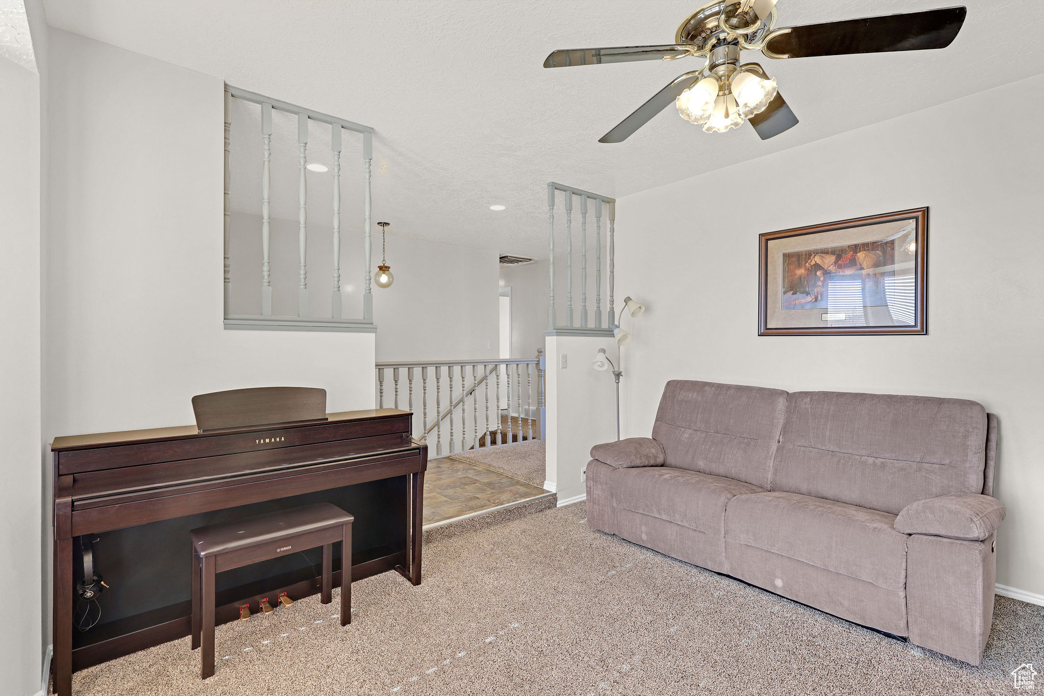 Living room with small step down from the entry way