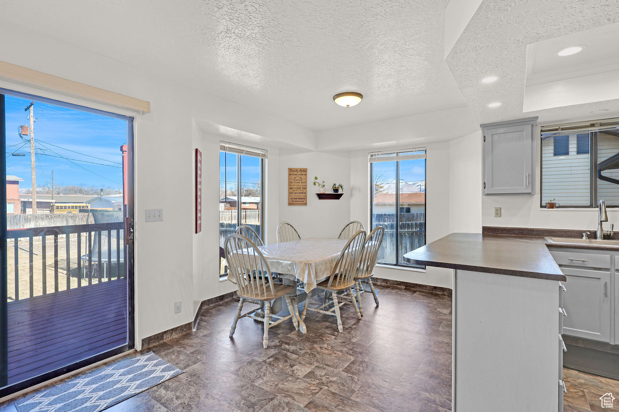 Dining area is set to not interfer with the sliding door