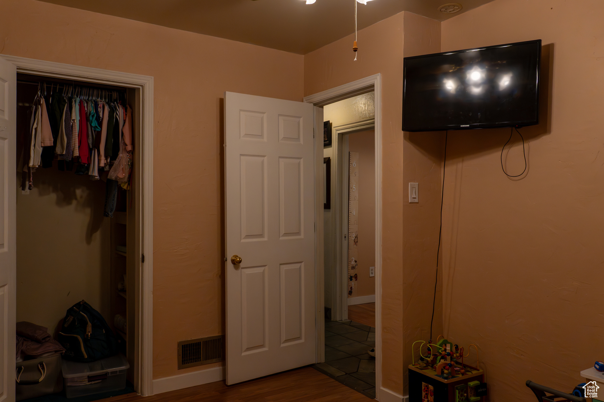 Bedroom with a closet and wood-type flooring