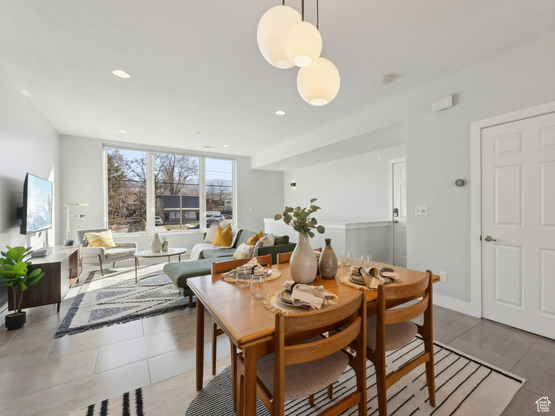 View of tiled dining area