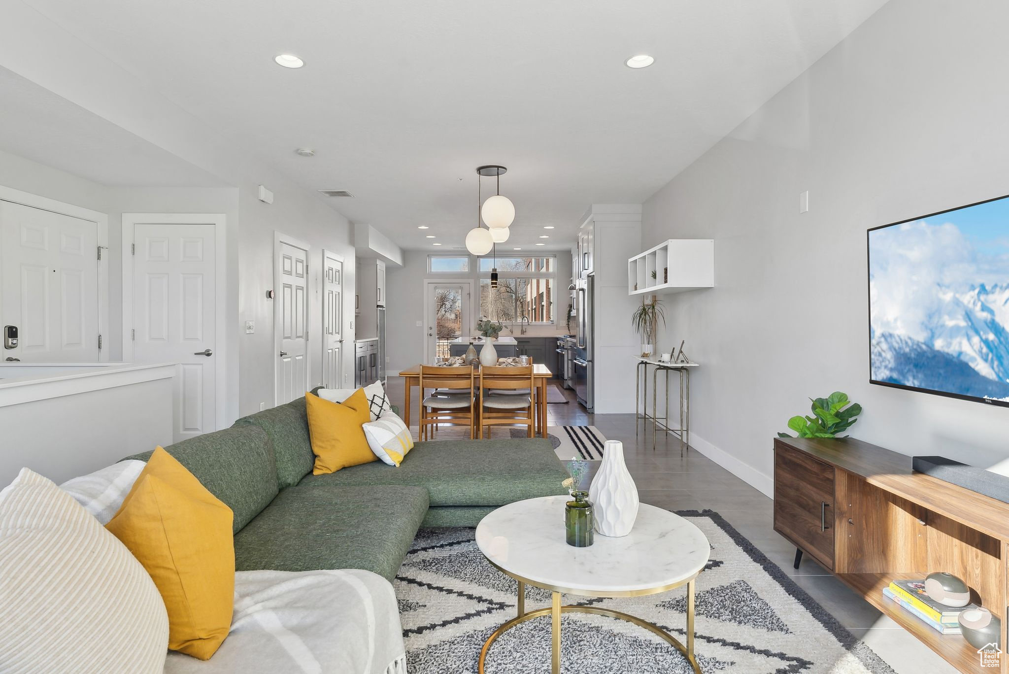 Living room with hardwood / wood-style floors