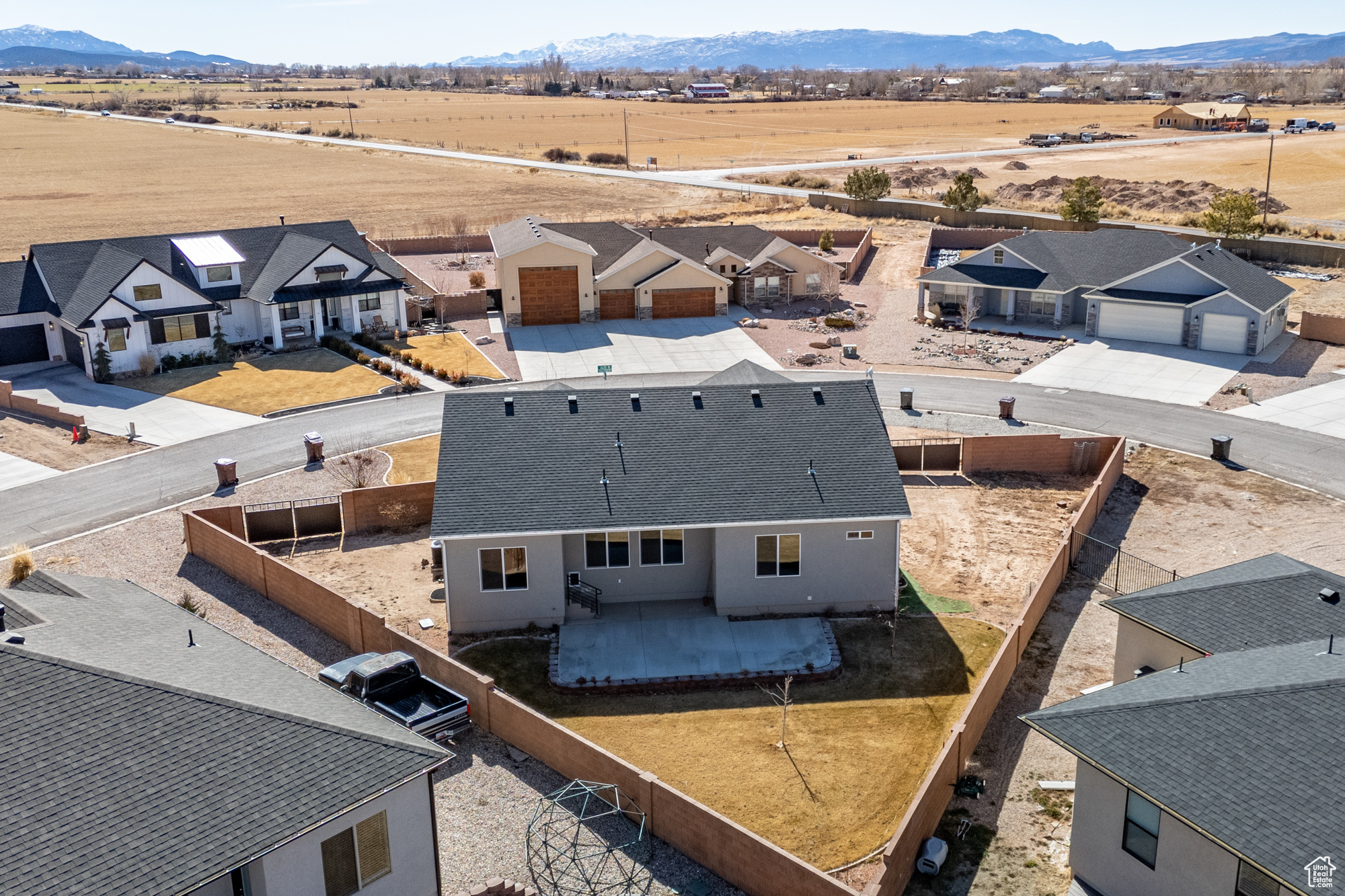 Drone / aerial view with a mountain view