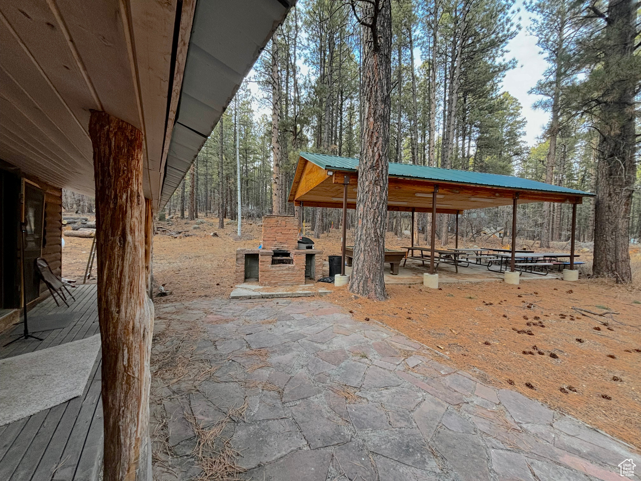 View of patio / terrace with a fireplace