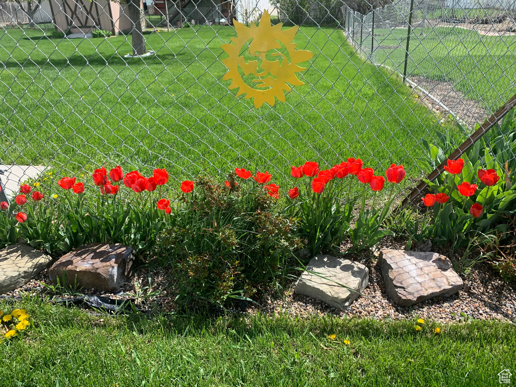 View of yard featuring fence