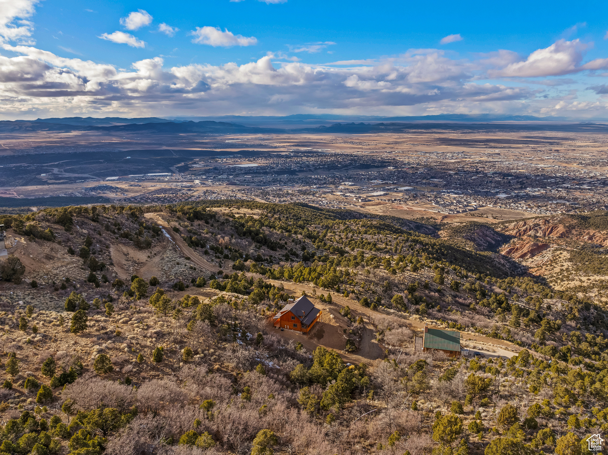 Aerial view featuring a mountain view