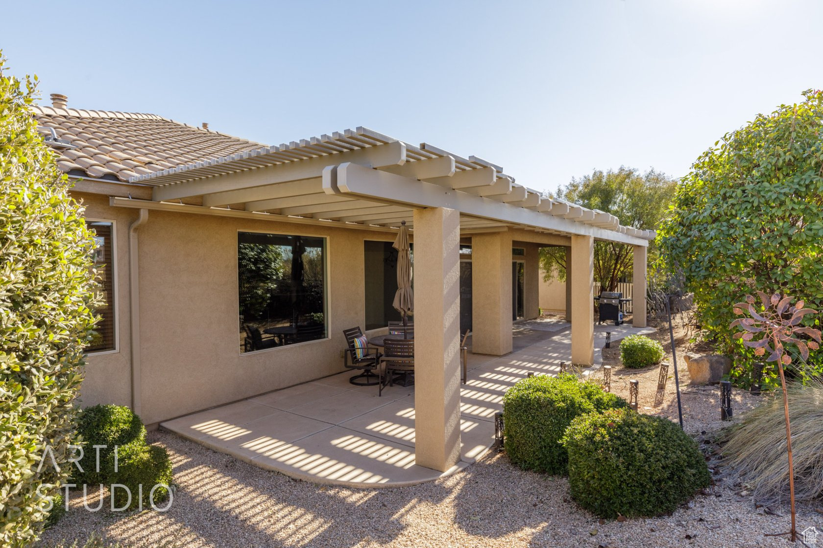 View of patio with a pergola