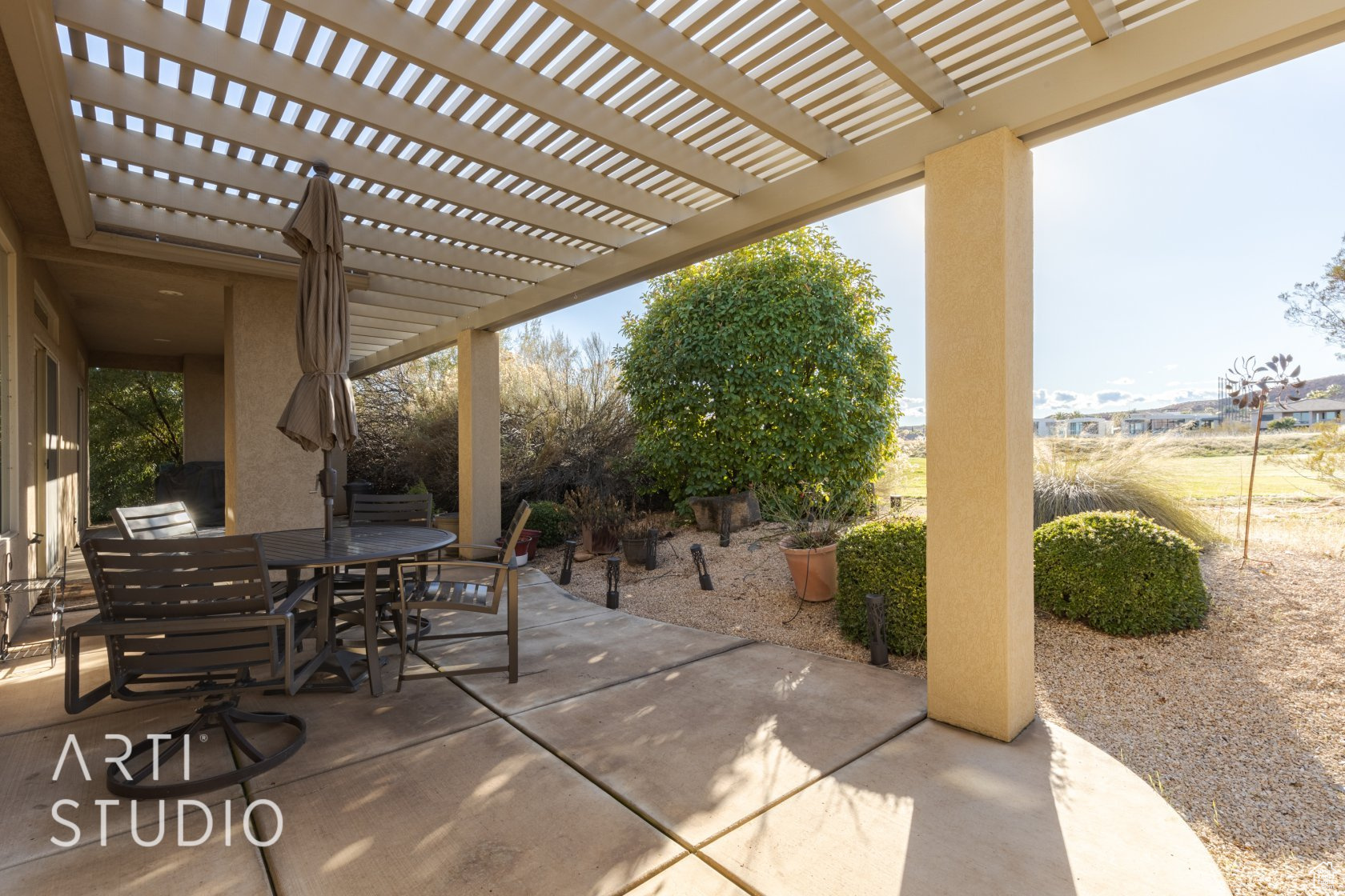 View of patio / terrace featuring a pergola