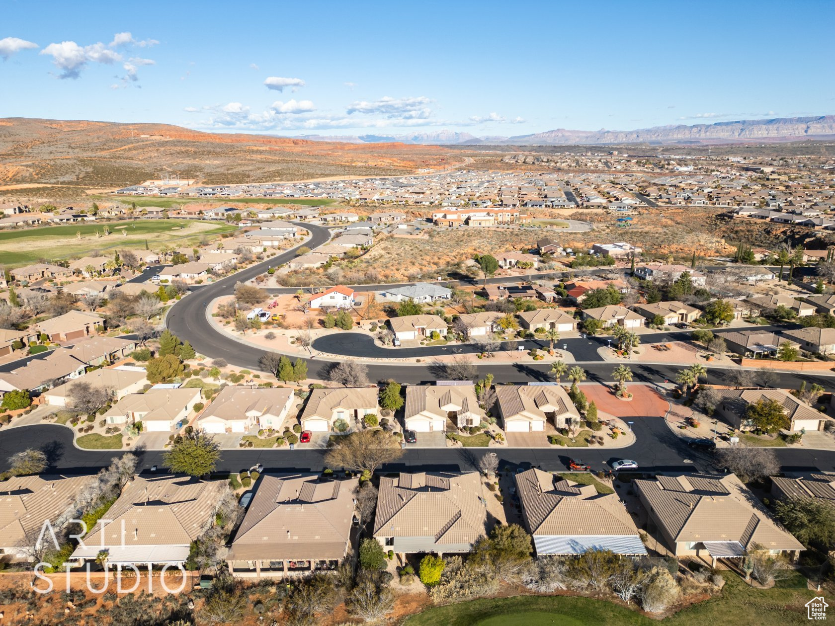 Aerial view featuring a mountain view