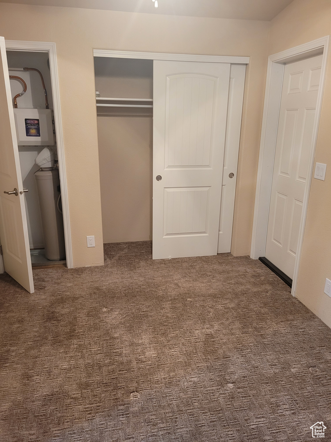 Unfurnished bedroom featuring carpet and a closet