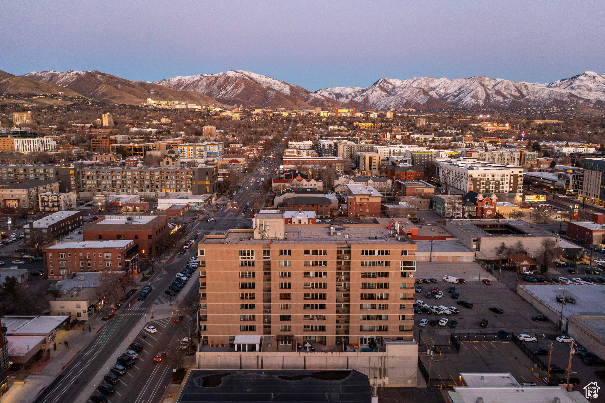 Aerial view with a mountain view and a city view