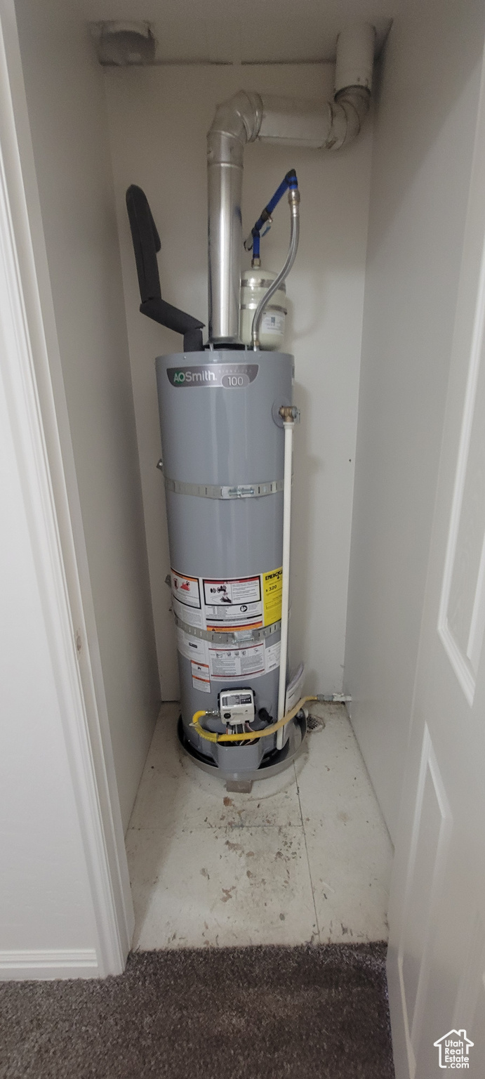 Utility room featuring water heater