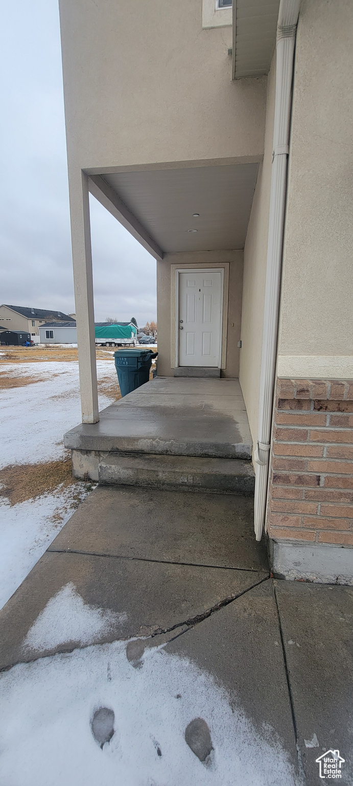 Exterior space with stucco siding