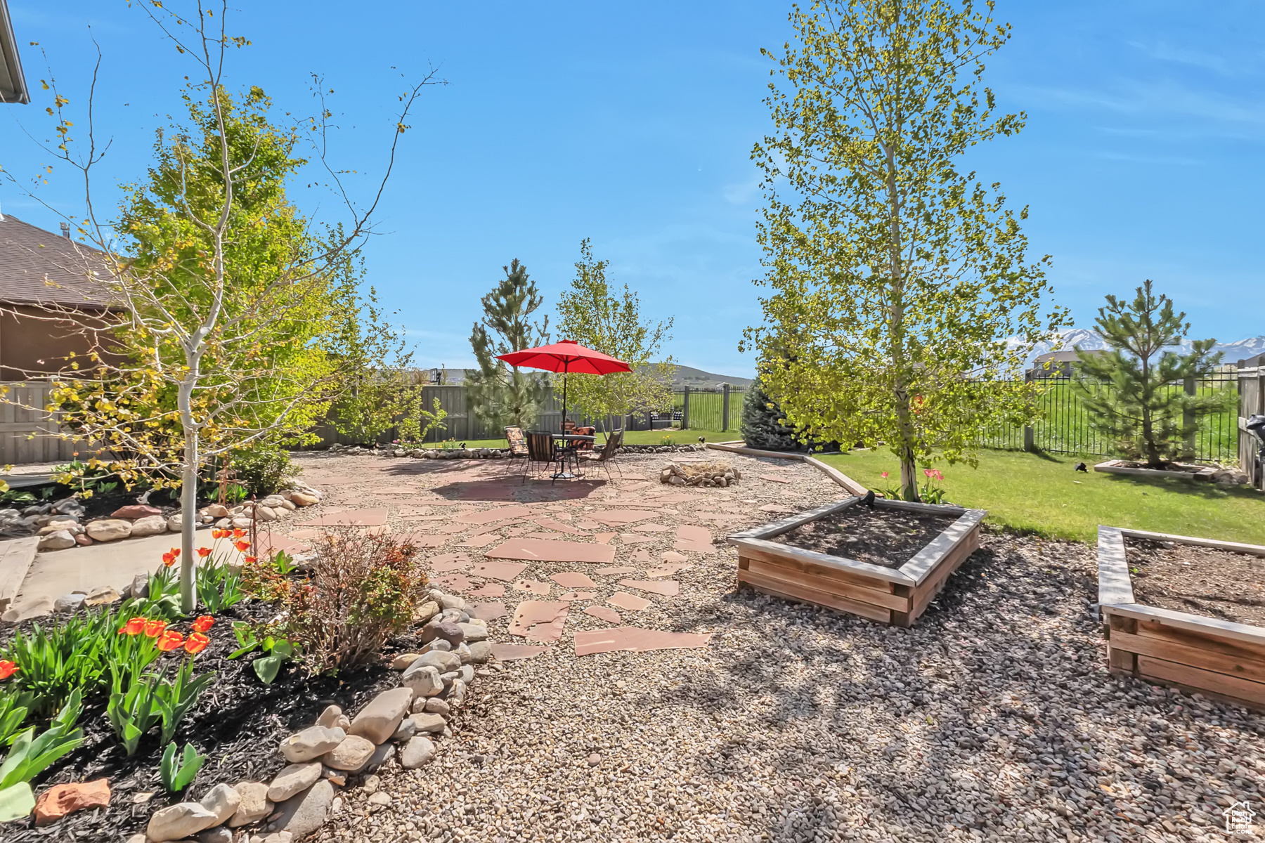 View of yard with a patio area and a fenced backyard