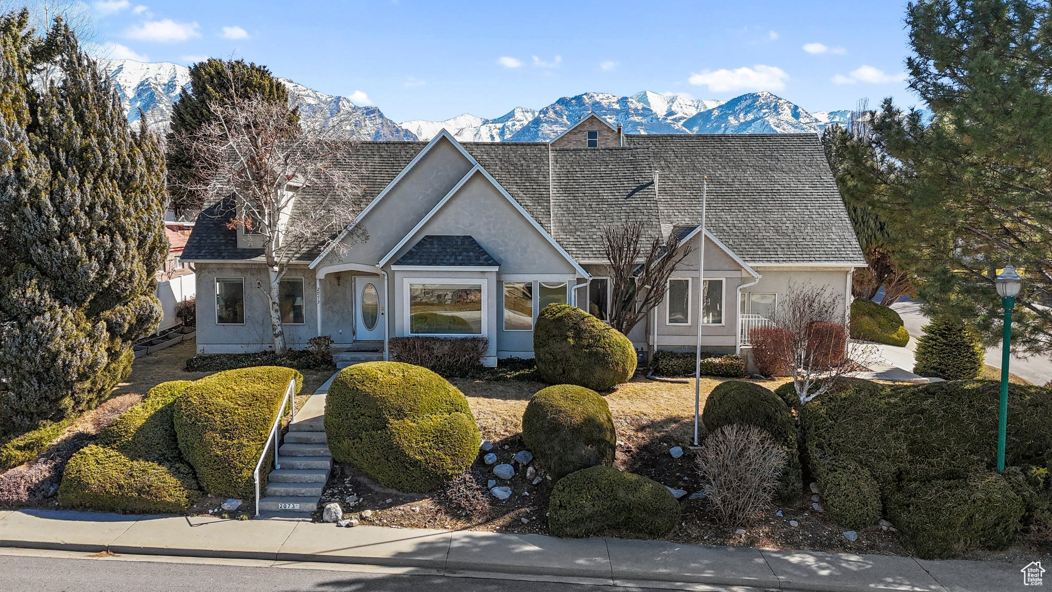 View of front of home with a mountain view