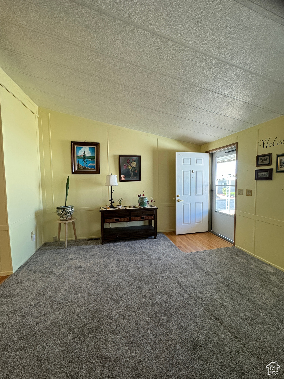 Interior space with a textured ceiling